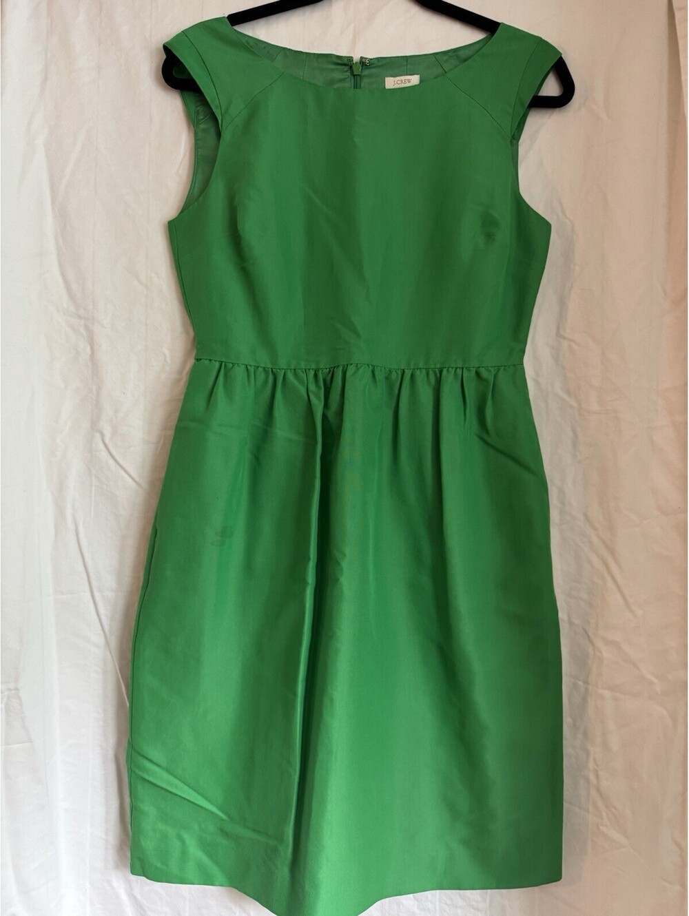 J.CREW Green Fit & Flare Dress Sleeveless Round Neck Pockets Zip Knee 4 77618